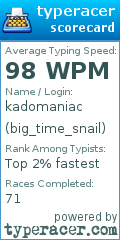 Scorecard for user big_time_snail