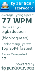 Scorecard for user bigbirdqueen