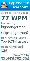 Scorecard for user bigmangerman