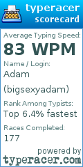 Scorecard for user bigsexyadam