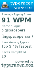 Scorecard for user bigspaceperson