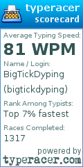 Scorecard for user bigtickdyping