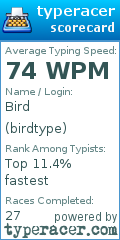 Scorecard for user birdtype