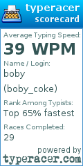 Scorecard for user boby_coke