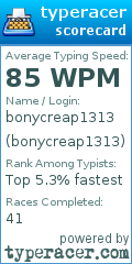 Scorecard for user bonycreap1313