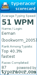 Scorecard for user bookworm_2005
