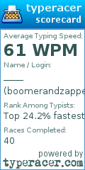 Scorecard for user boomerandzapper