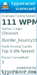 Scorecard for user border_bouncy315