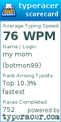 Scorecard for user botmon99