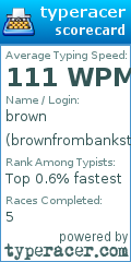 Scorecard for user brownfrombankstreet
