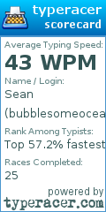 Scorecard for user bubblesomeocean