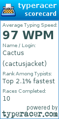 Scorecard for user cactusjacket