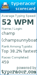 Scorecard for user champsunnyboat