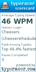 Scorecard for user cheesersthedude