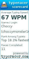 Scorecard for user choccymonster16