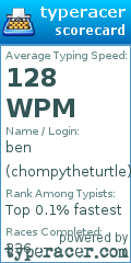 Scorecard for user chompytheturtle