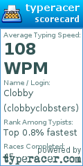 Scorecard for user clobbyclobsters