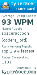 Scorecard for user coders_lord