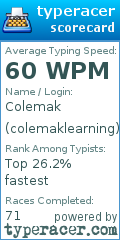 Scorecard for user colemaklearning