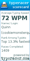 Scorecard for user cookiemonsterquinn