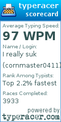 Scorecard for user cornmaster0411