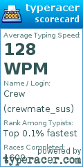 Scorecard for user crewmate_sus