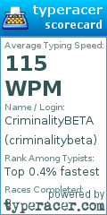 Scorecard for user criminalitybeta