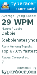 Scorecard for user debbiehateslyndsey
