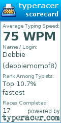 Scorecard for user debbiemomof8