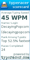 Scorecard for user decayingpopcorn