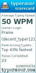Scorecard for user decent_typer121