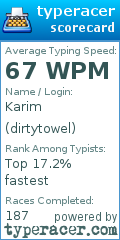 Scorecard for user dirtytowel