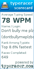 Scorecard for user dontbullymeplzboi