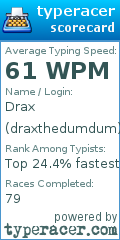 Scorecard for user draxthedumdum