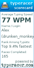 Scorecard for user drunken_monkey