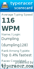 Scorecard for user dumpling128
