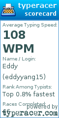 Scorecard for user eddyyang15