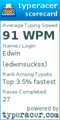Scorecard for user edwinsuckss