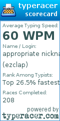 Scorecard for user ezclap