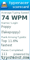 Scorecard for user fakepoppy