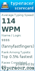 Scorecard for user fannyfastfingers