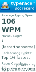 Scorecard for user fasterthansome