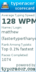 Scorecard for user fastertyperthanyou