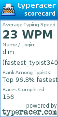 Scorecard for user fastest_typist340wpm