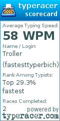 Scorecard for user fastesttyperbich