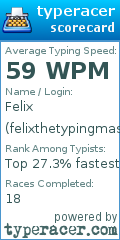 Scorecard for user felixthetypingmaster
