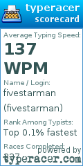Scorecard for user fivestarman
