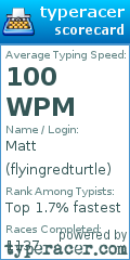 Scorecard for user flyingredturtle