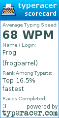 Scorecard for user frogbarrel