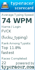 Scorecard for user fvcku_typing